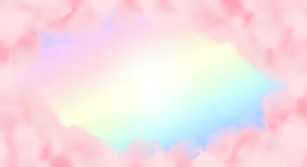 Obraz premium Soft pink clouds with pastel rainbow colors in sky
