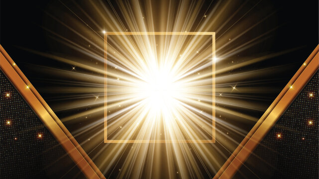 Square frame glowing with golden energy on black background. Luxury abstract vector design in 1920x1080 for business templates and digital presentations. No AI used.