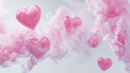 Fototapeta premium Romantic love theme for Valentines Day. A vibrant pink heartshaped smoke effect against a pale blue background, creating a visually striking contrast. The heart is rendered in a realistic style.