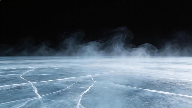 Cracked ice surface with mist