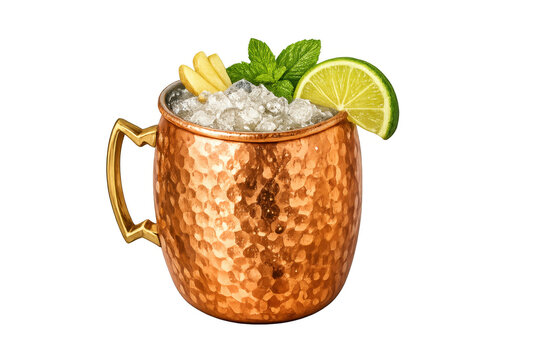 Moscow mule cocktail with crushed ice and garnishes