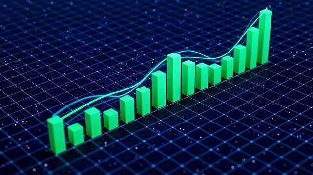 Green bar chart on digital grid