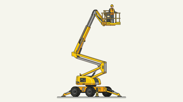 Construction worker in elevated platform lift
