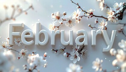 2月 冬 白梅 FEBRUARY 花装飾 立体文字