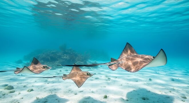 Underwater scene with stingrays