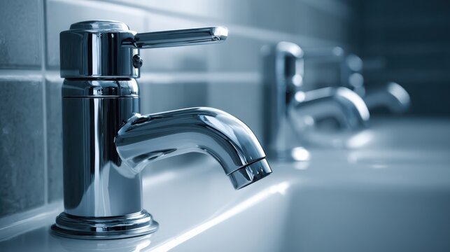 Gleaming chrome-plated plumbing fixtures in a modern bathroom sink, showcasing elegant design and pristine functionality for a sophisticated home.