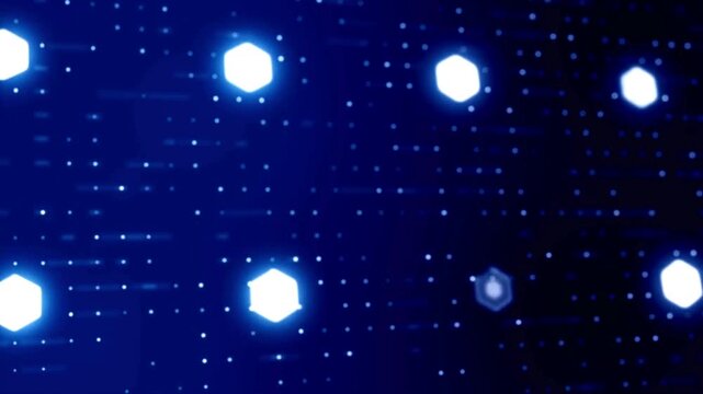 Futuristic Digital hexagon line abstract Technology Concept. virtual isometric hexagon lighting moving, block chain technology network digital data transfer.