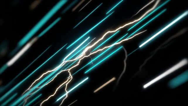 Abstract digital design with lines and lightning on a black background