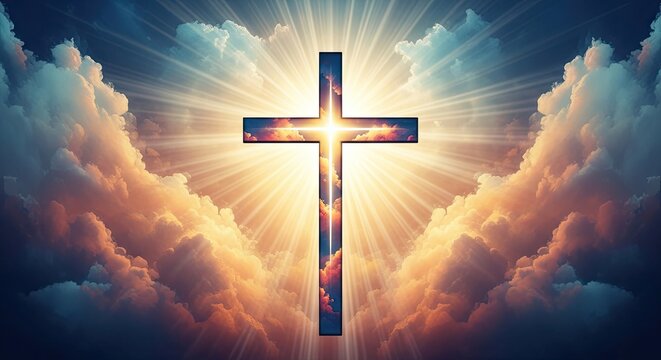 Easter sunday celebration jesus christ resurrection and cross symbolism on holy easter morning with radiant light