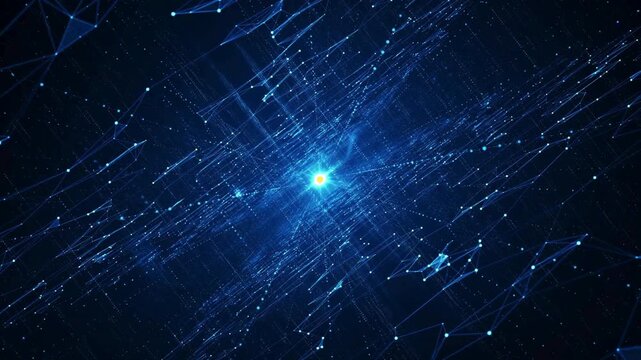 Abstract blue particle cyberspace motion background. Digital cyberspace of abstract blue moving lines. Blue lines motion animation background.
