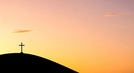 Easter sunday morning sunrise with church cross silhouette