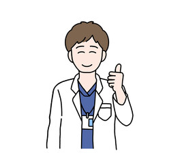 Fototapeta premium サムズアップする医師のイラスト｜安心・OK・医療（白背景）