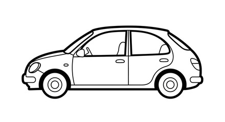 Fototapeta premium Simple line drawing of a hatchback car, isolated on white background