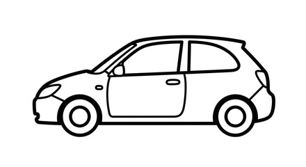 Fototapeta premium Simple line drawing of a hatchback car, isolated on white background.