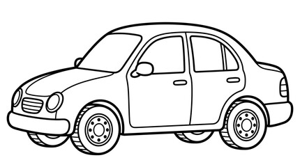 Fototapeta premium Simple car illustration, black and white outline drawing for coloring