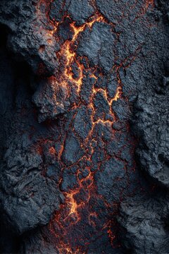 A closeup of lava flowing into the ocean, with fiery orange and red hues contrasting against the dark, rocky terrain.