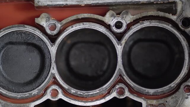 Car engine cylinder heads block of diesel engine repair. Industry car service concept background