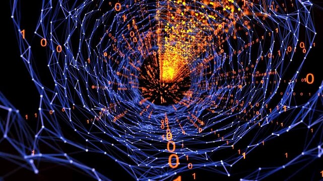 Technological abstract background in big data matrix digital cyberspace. Abstract binary code background. Digital computer code. data analysis technologies