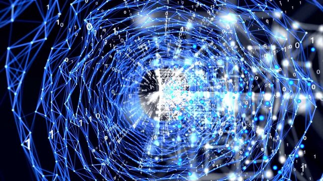 Technological abstract background in big data matrix digital cyberspace. Abstract binary code background. Digital computer code. data analysis technologies