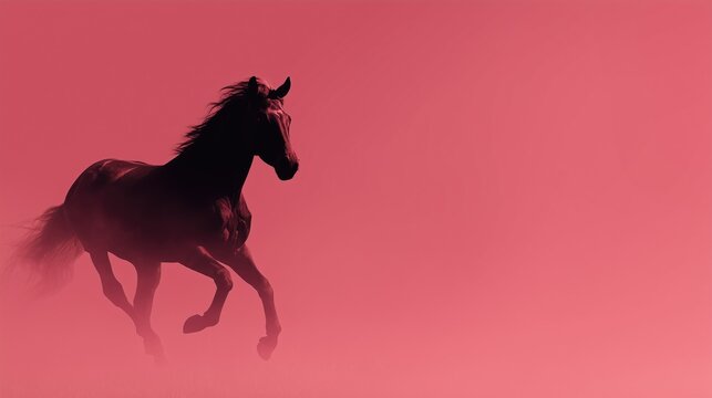 Speed and empowerment meet as a powerful black horse gallops across a dreamy pink backdrop, symbolizing ambition, career momentum, and the courage to expand horizons in business growth and professiona