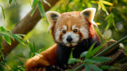 Obraz premium Adorable Red Panda in Bamboo Forest Habitat
