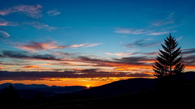 Mountain sunset view, stunning mountain sunset view