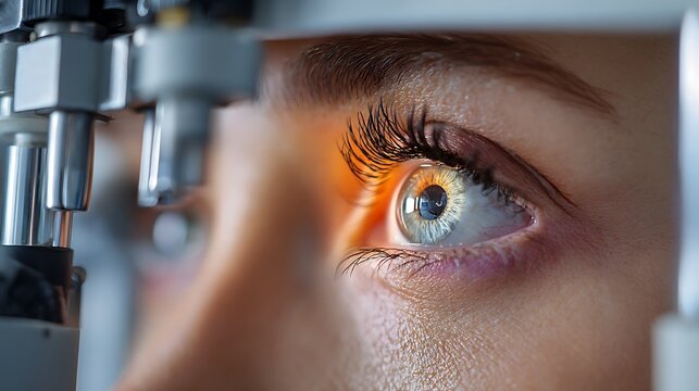 medical stock photo of patient eye being examined with slit lamp