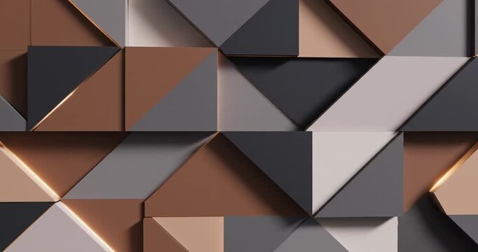 Abstract geometric wall design featuring various triangular and polygonal shapes in earthy tones