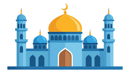 A colorful illustration of a mosque with a large golden dome and minarets on transparent background © adobe stock 