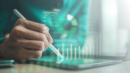ESG sustainability concept with digital dashboard analytics, highlighting environmental protection, renewable energy, carbon reduction and corporate governance strategy for responsible business growth © Garun Studios