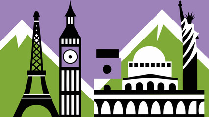 Obraz premium Famous global landmarks representing travel and international architecture.