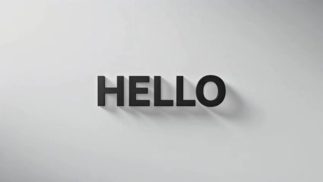 A welcoming and modern 'HELLO' message in bold, dark letters with a distinct shadow, set against a clean, minimalist light background, conveying a simple yet impactful greeting