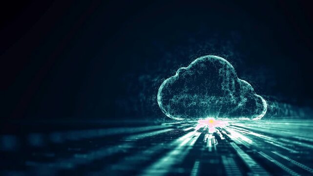 Digital cloud computing with flowing data. cloud computing and data storage concept. Big Data Information Flow Motion Design. Internet transfer concept.