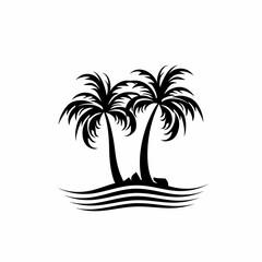 Fototapeta premium Silhouette of two palm trees on a beach with ocean waves vector illustration