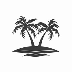 Obraz premium Stylized palm trees silhouette on island over water graphic design element