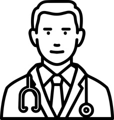 Obraz premium Hand Drawn Professional Doctor Wearing a Stethoscope Black and White Avatar Illustration in Minimal Line Art Style Design