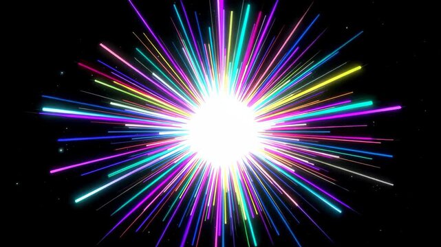 Color light radiation special effect, color light particles converge and bloom