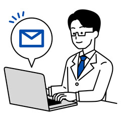 ノートパソコンでメールを受信する医師の男性