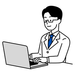 ノートパソコンで仕事をする医師の男性