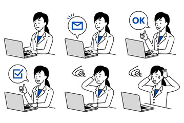 ノートパソコンで仕事をする医師の女性　セット