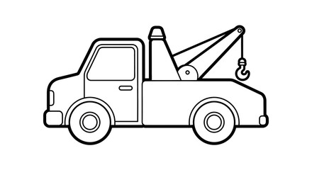 Fototapeta premium Line art tow truck with hook and boom on white background
