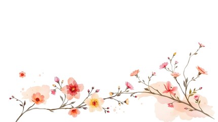 Fototapeta premium Delicate Watercolor Floral Illustration with Pink and Peach Blossoms on White Background,