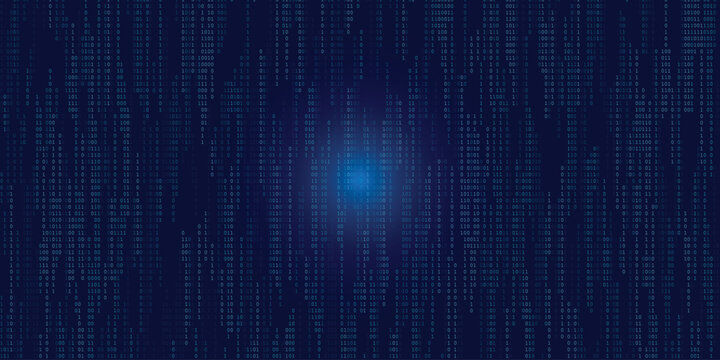 abstract blue digital data stream background with glowing center light technology matrix code rain futuristic cyber network big data flow artificial intelligence computing backdrop high tech innovates