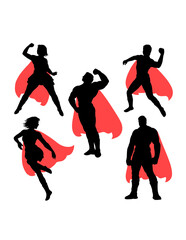 Fototapeta premium Superhero silhouette gesture with red cape illustration