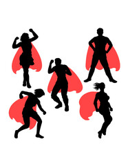 Fototapeta premium Superhero silhouette gesture with red cape illustration