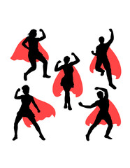 Fototapeta premium Superhero silhouette gesture with red cape illustration