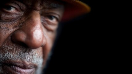 Obraz premium African American uncle sitting and smiling warmly, relaxed casual pose, friendly mature man, positive lifestyle and family concept, natural portrait, high detail, 4K resolution.