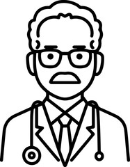 Obraz premium Hand Drawn Professional Doctor Wearing a Stethoscope Black and White Avatar Illustration in Minimal Line Art Style Design