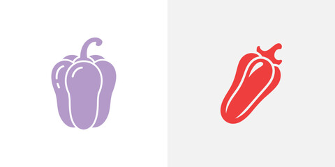 Purple bell pepper and red chili peppers on white vegetables