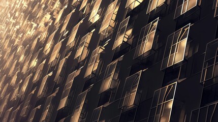 Abstract Architectural Facade with Glass Windows and Reflective Surface